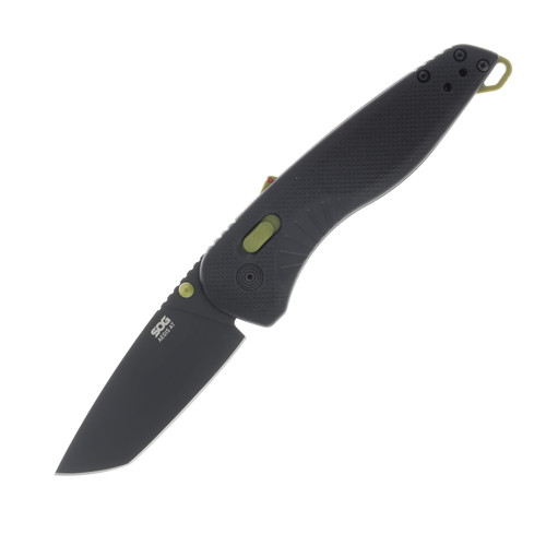 SOG Knives Aegis AT Black and Moss Folding Knife 3.13in Plain Tanto Blade